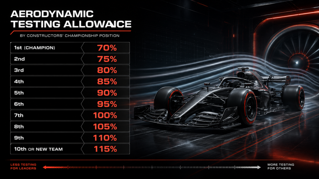 F1 Wind Tunnel Rules Explained: 2026 Testing Limits 2 2026 F1 wind tunnel allowance by championship position
